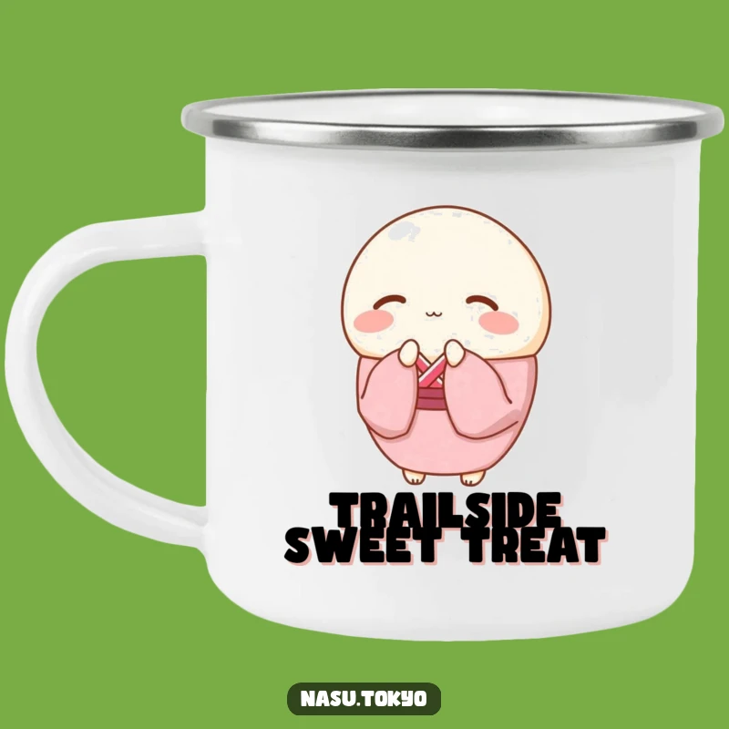 Funny Mochi Kimono Enamel Camping Mug - Graceful Sips Outdoors!