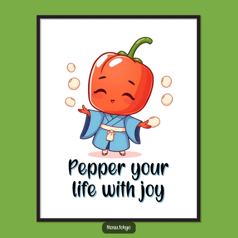 Free Printable Wall Art: Funny Pepper Juggling Rice Balls, Hilarious Japanese Decor