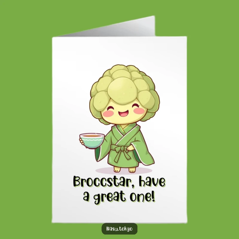 Free Printable Birthday Card: Broccoli Tea Time Funny Downloadable Gift
